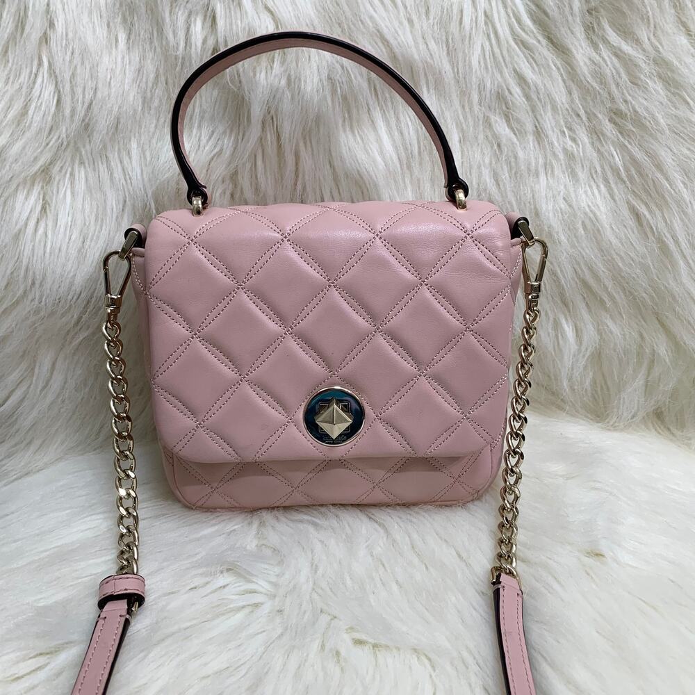 KATE SPADE Soft Pink Rose Smoke Quilted Leather Small Top Handle NATALIA XBody